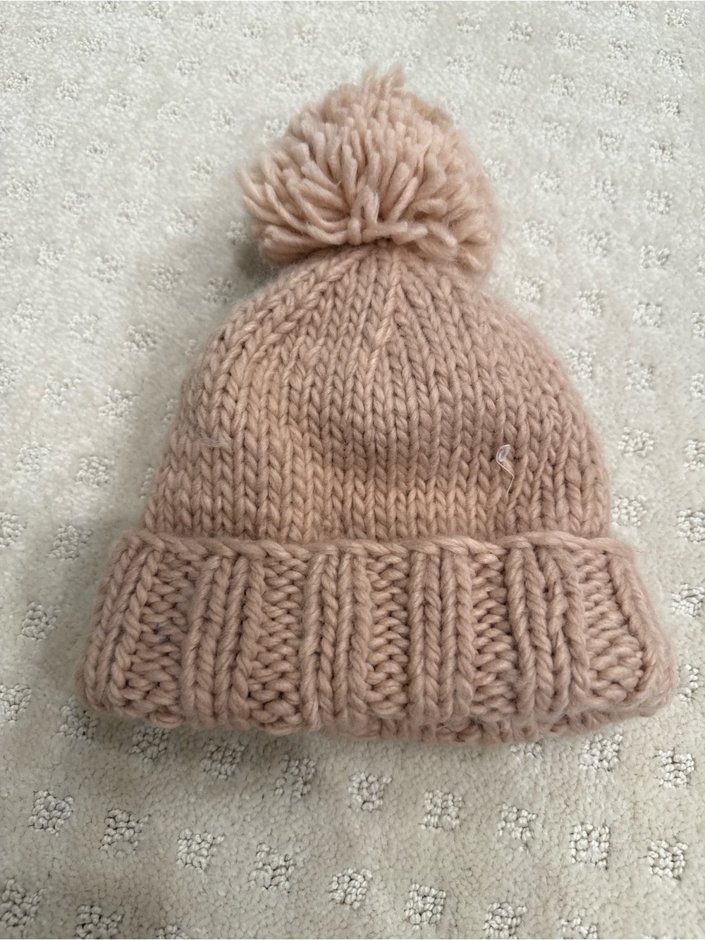 The Blueberry Hill Baby Pom Beanie Hat Blush Pink Chunky Knit 6-24M
